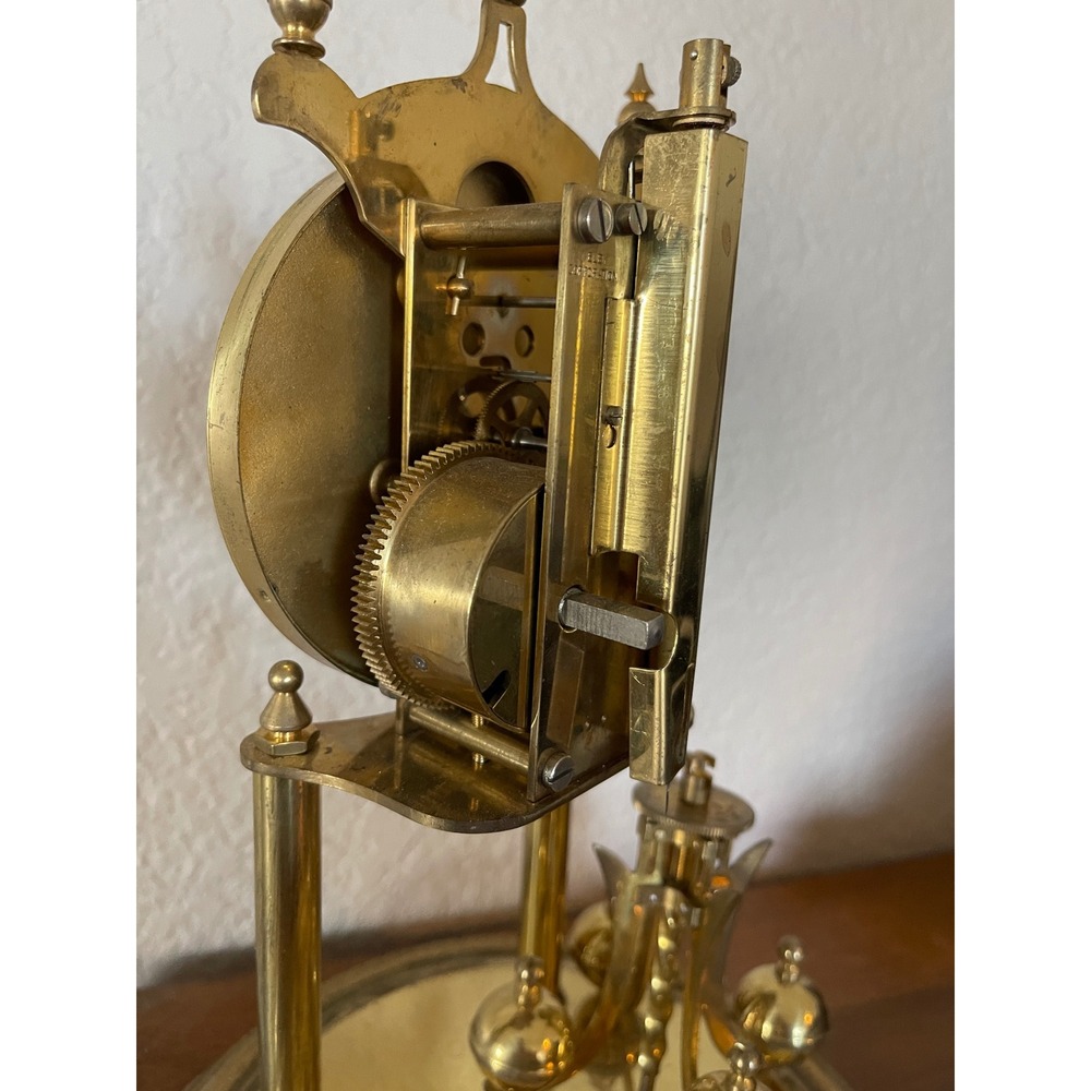 Vintage German Anniversary Clock Glass Dome Brass 400 Day‎ Clock For Repair - Picture 7 of 10